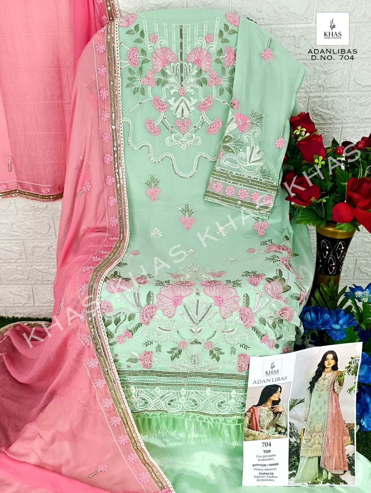 Adan Libas By Khas 702 To 704 Georgette Embroidery Pakistani Suits Wholesale Online